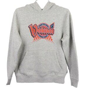 Volcom Youth Hoodie Sweatshirt L 12Y Grey Cotton Blend Long Sleeve Casual